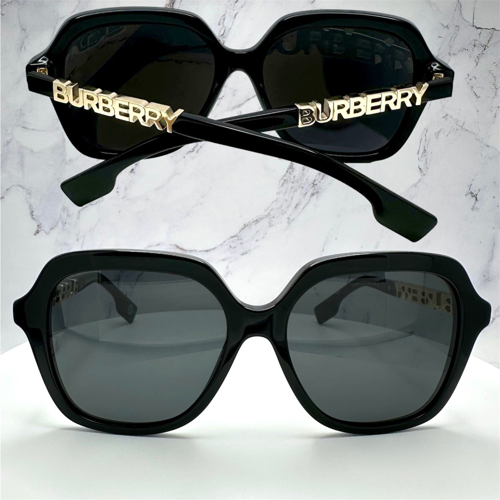 Burberry Sunglasses For Women | Black Square Gold Logo