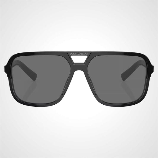 Dolce & Gabbana 0DG4354 193481 black aviator men's sunglasses front view with grey lens