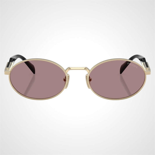 Prada 0PR65ZS ZVN20I gold oval metal symbole sunglasses front view