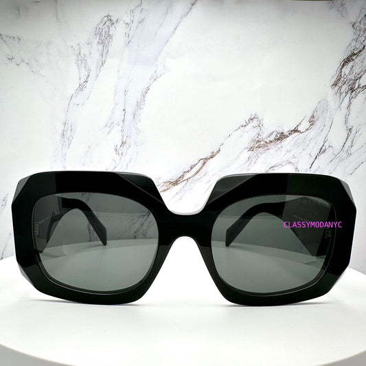 Prada 0PRB23S 16K08Z black oversized symbole logo women’s sunglasses front frame