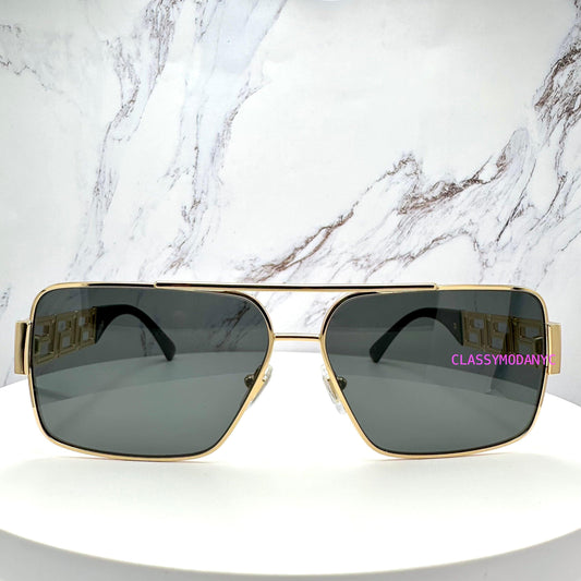VE 2290 1002/87 Versace Gold Metal Sunglasses Grey Lens Front Frame