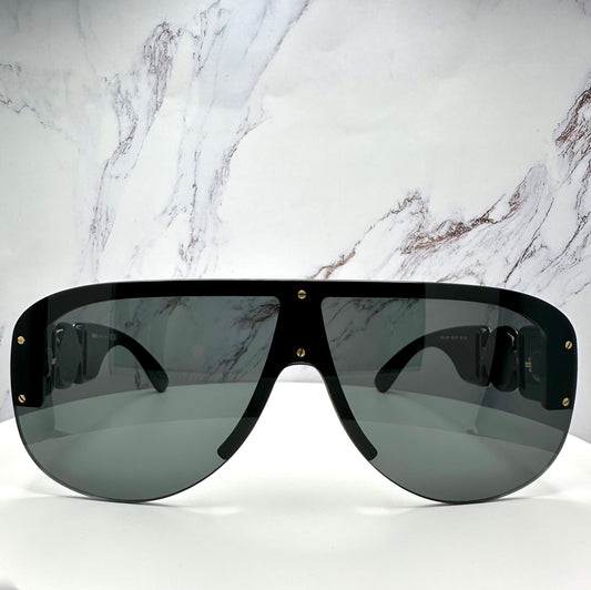 VERSACE VE4391 GB1/87 black gold aviator mask unisex gold medusa sunglasses front view