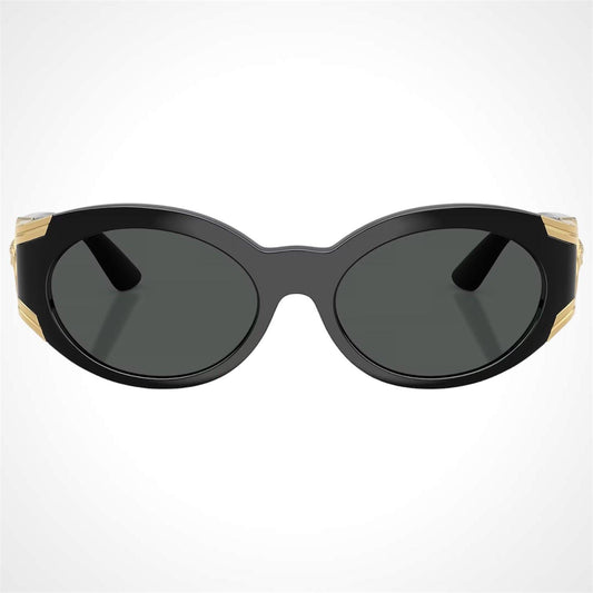 VERSACE 0VE4503U GB1/87 black oval gold Medusa medallion oval sunglasses front view
