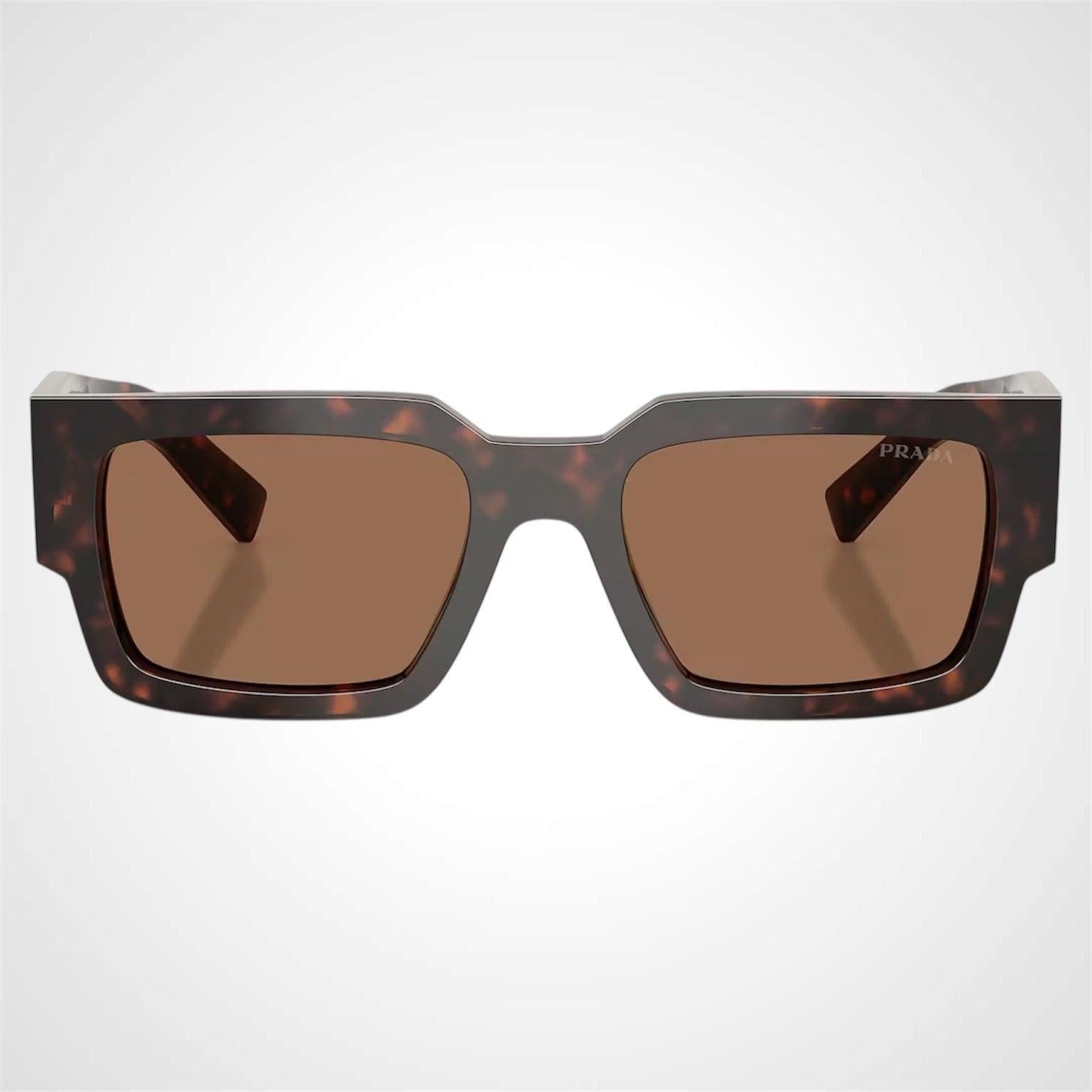 Prada 0PRB17S 17N06B brown root tortoise square frame men's sunglasses front view.
