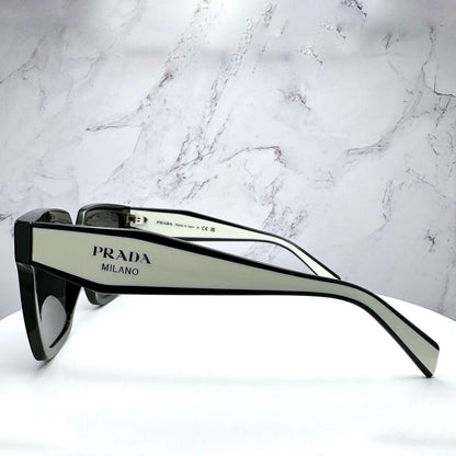 Prada 0PR24ZS 1AB5S0 black white square grey gradient sunglasses side view silver symbole logo
