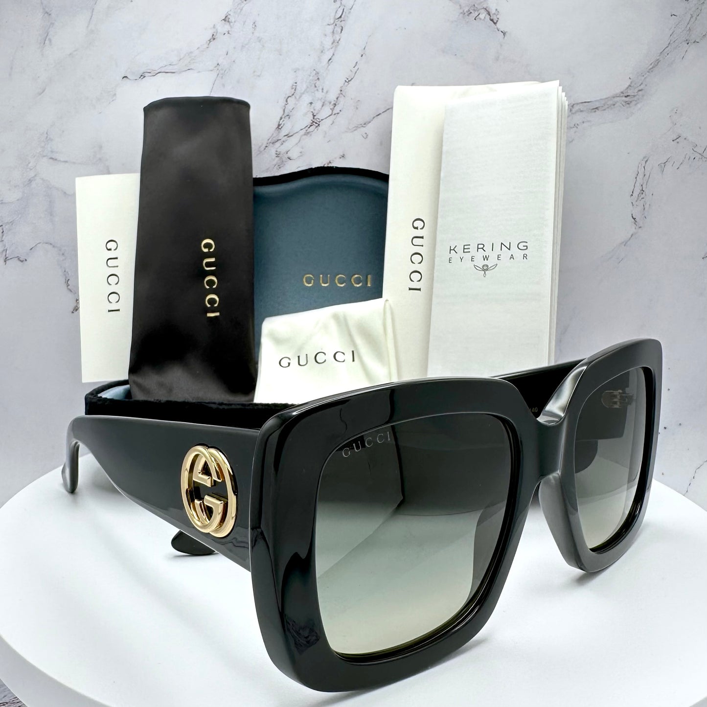 Gucci Sunglasses GG0141SN Black Square Gold GG Logo 53mm