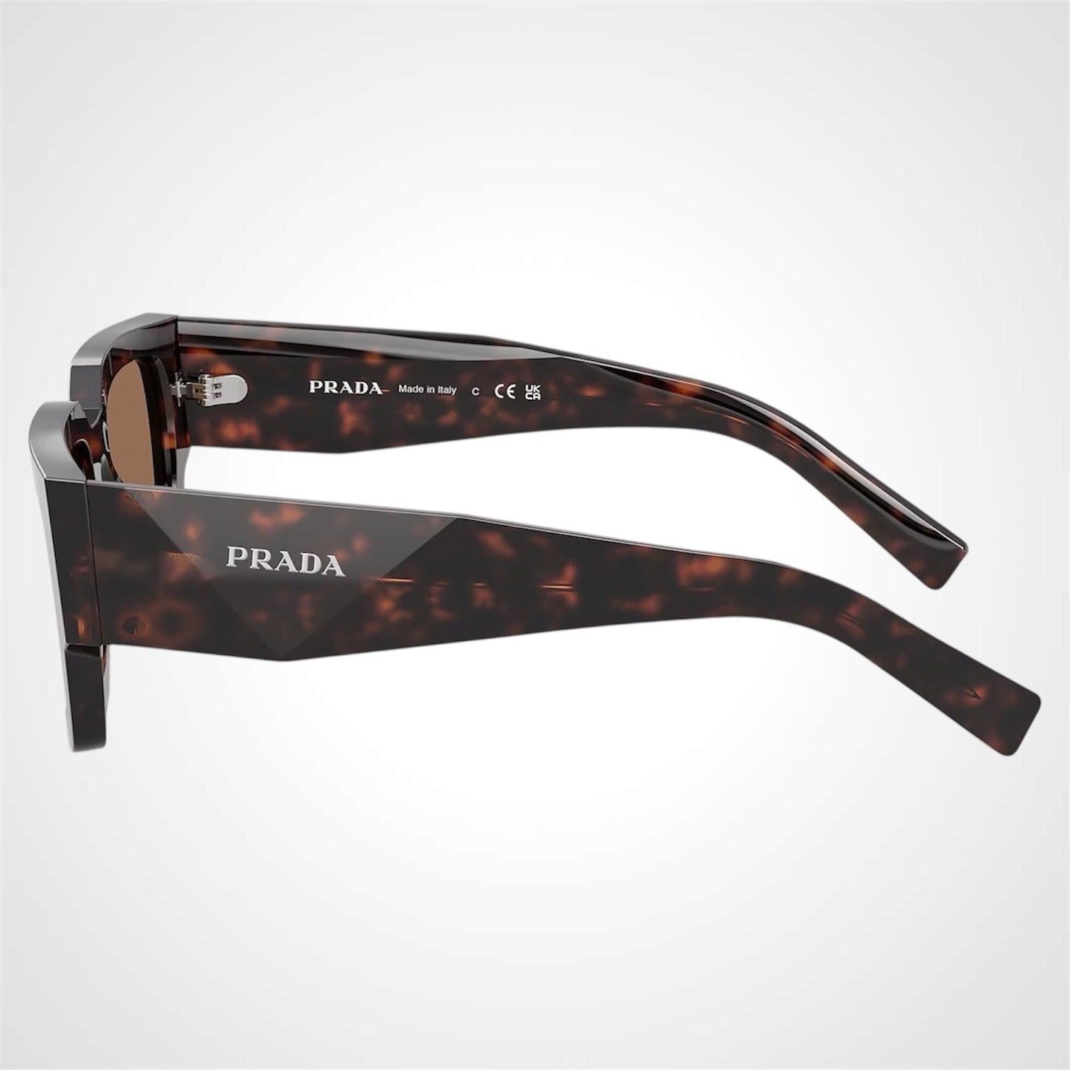 Prada PRB17S 17N06B brown root tortoise square frame men's sunglasses side arm view.