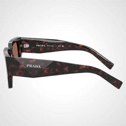 Prada PRB17S 17N06B brown root tortoise square frame men's sunglasses side arm view.