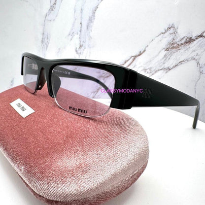 MIU MIU 0MUB07S 16K04O black vedette sunglasses side view with case.