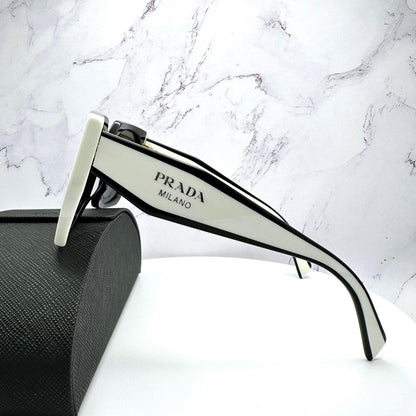 PRADA 0PR15WS 09Q5S0 black white talc square oversized symbole sunglasses for women