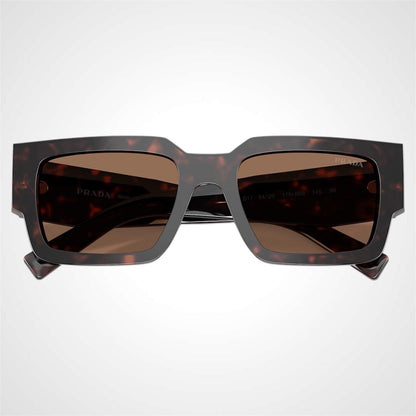 Prada 0PRB17S 17N06B brown root tortoise square frame men's sunglasses front frame view.