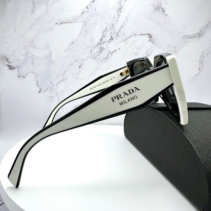PRADA 0PR15WS 09Q5S0 black white talc square oversized symbole sunglasses for women