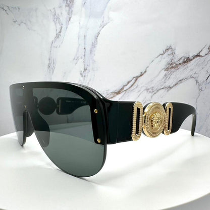 VERSACE 0VE4391 GB1/87 black sunglasses mask unisex with gold medusa side view