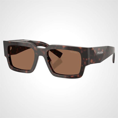 Prada PRB17S 17N06B brown root tortoise square frame men's sunglasses side view.