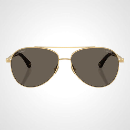 4298H C125/3 Chanel Pilot sunglasses front frame gold brown lens 