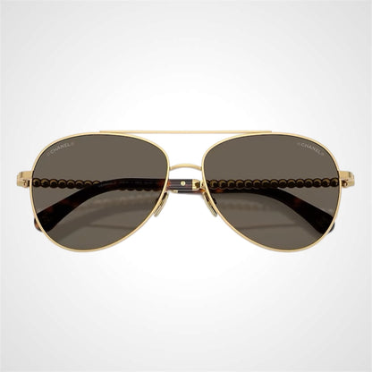 4298H C125/3 Chanel Pilot sunglasses  gold brown lens front view 