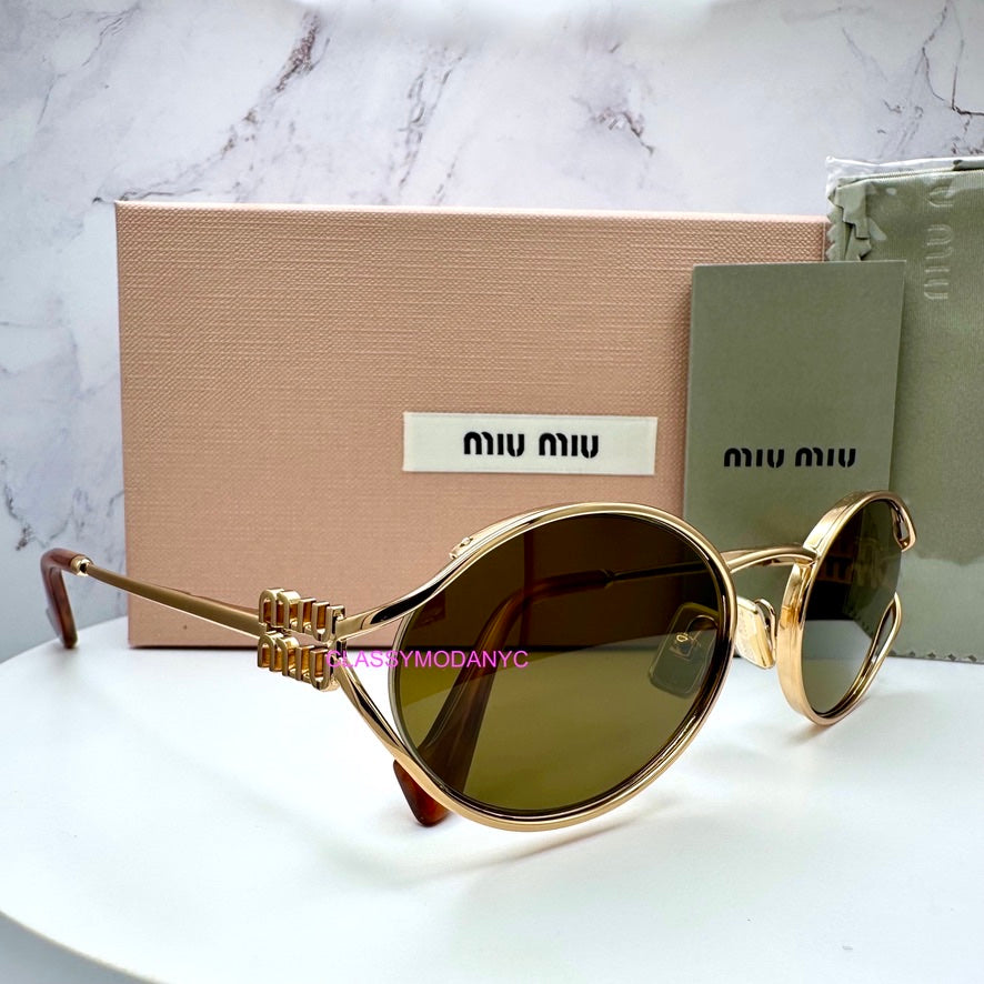 MU 52YS 70E1T Miu Miu Sunglasses Brass Gold Dark Brown Lens UOC 8056597886932