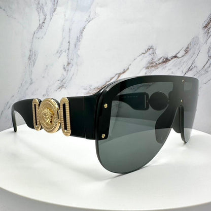 VERSACE VE 4391 GB1/87 black gold aviator mask unisex gold medusa sunglasses