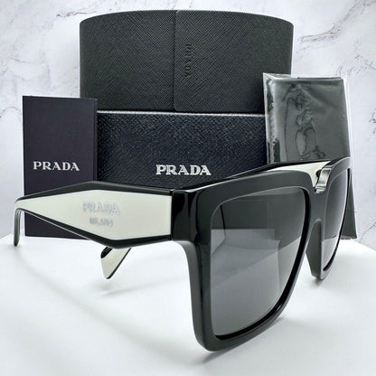 Prada 0PR24ZS 1AB5S0 black white square grey gradient sunglasses side view