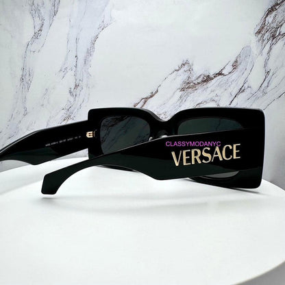 VERSACE VE4496U Gb1/87 black oversized sunglasses with gold logo for women back view