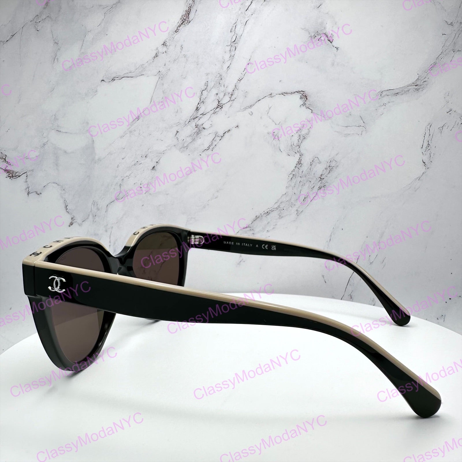 5414 C534/3 Chanel sunglasses black beige womens glasses side view with logo  interlocking cc