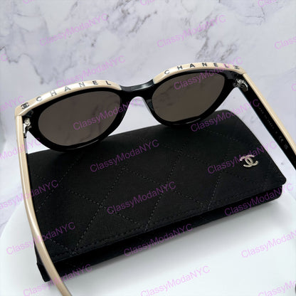 5414 C534/3 Chanel sunglasses black beige womens glasses top view with logo 