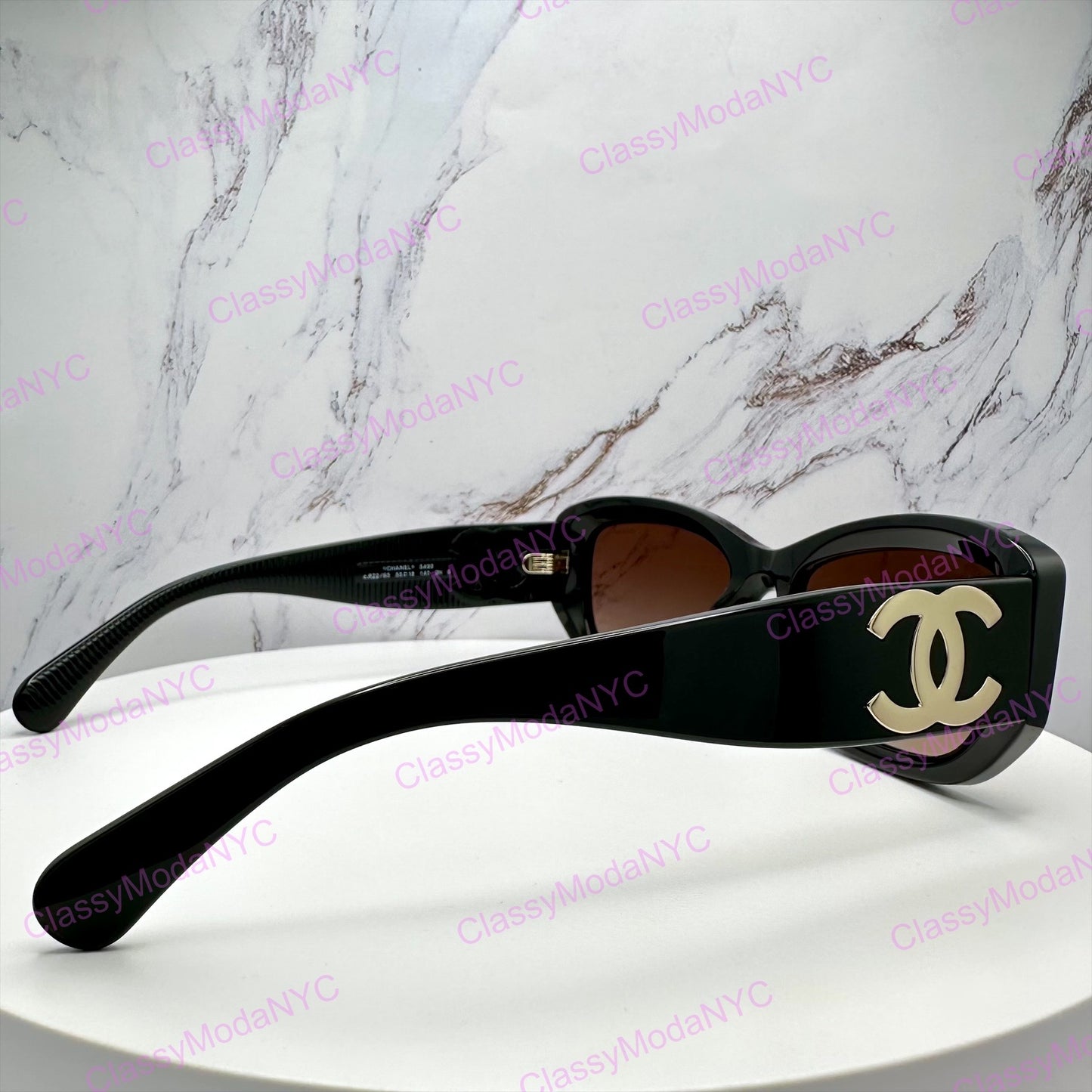 5493 C622/S5 Chanel black sunglasses side frame gold metal CC