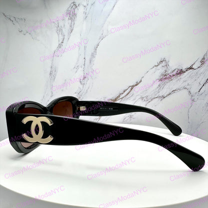 5493 C622/S5 Chanel black sunglasses side frame gold metal CC