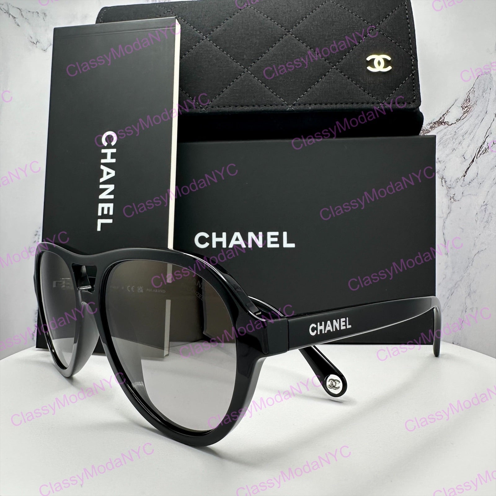 5552U C501/M3 Chanel Sunglasses black aviator 