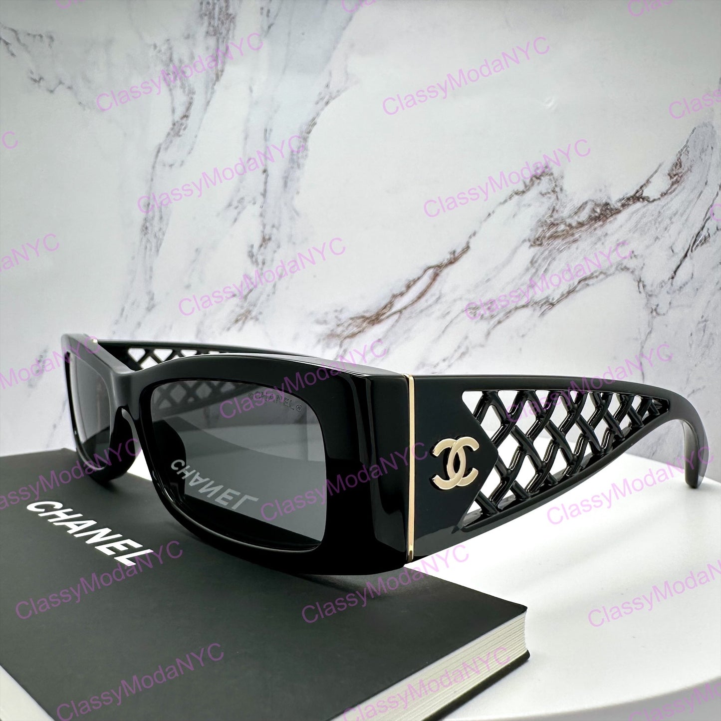 5566 1850/S4 Chanel sunglasses black rectangle square unisex mens womens 