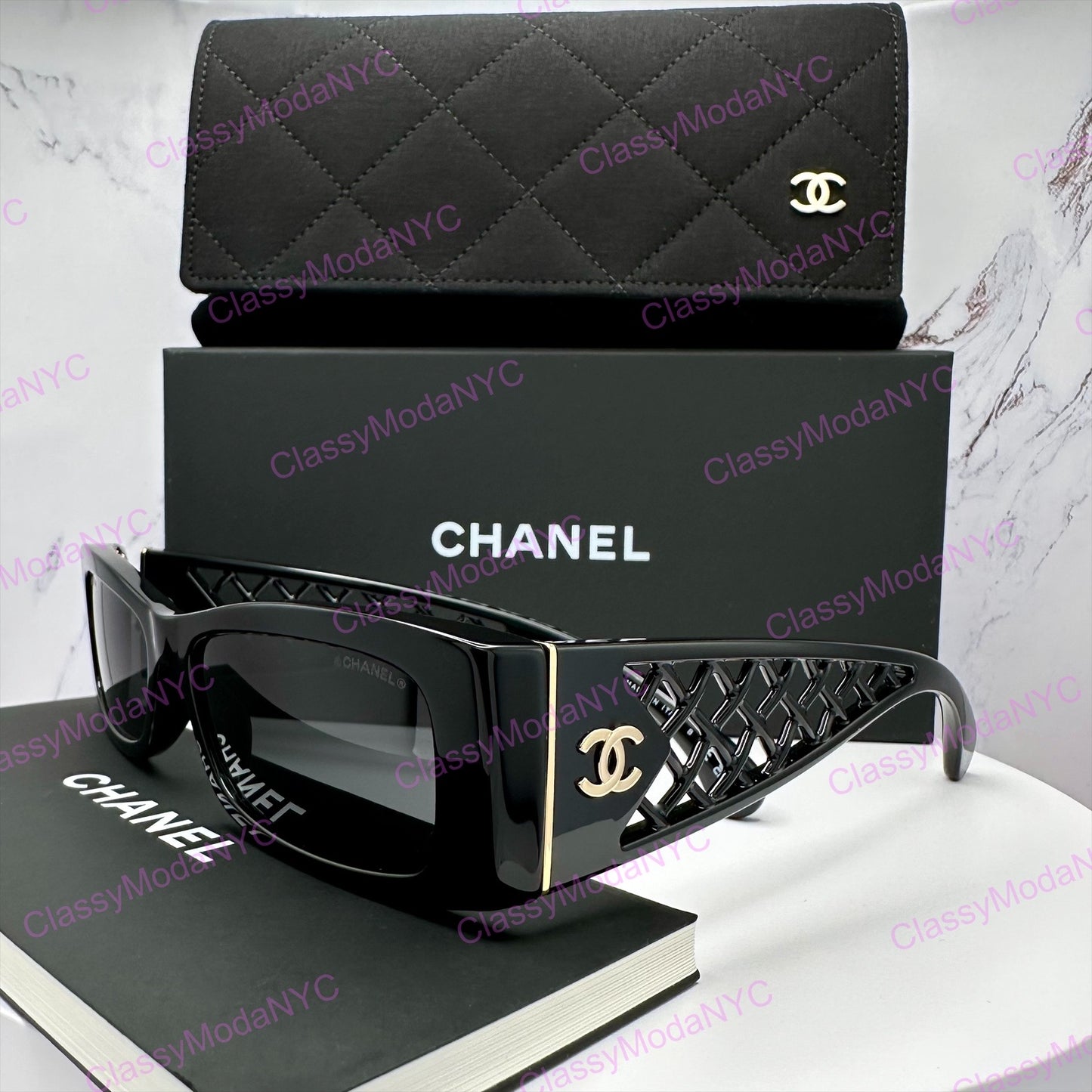 5566 1850/S4 Chanel sunglasses side view with box and case 