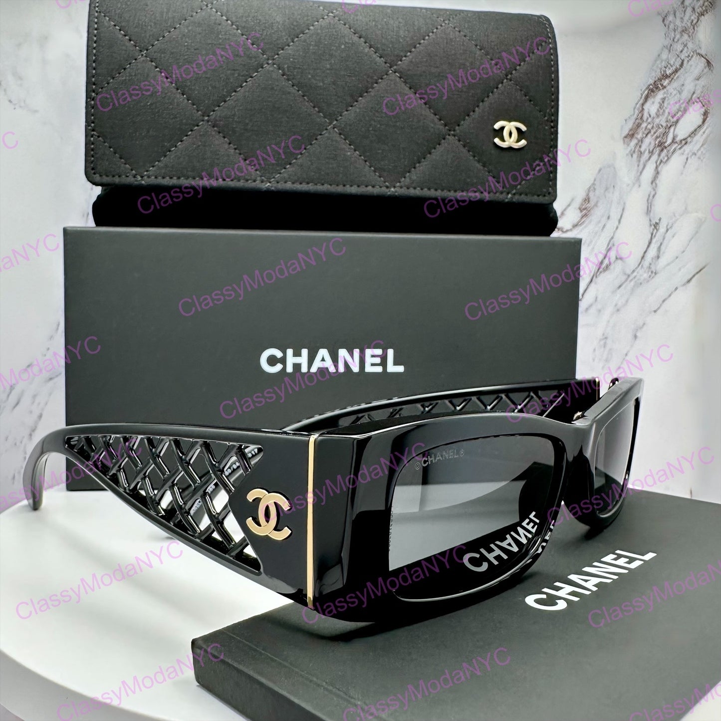 5566 1850/S4 Chanel sunglasses side view with box and case 2