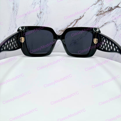 5567 1850/T8 Chanel black sunglasses square gold cc 