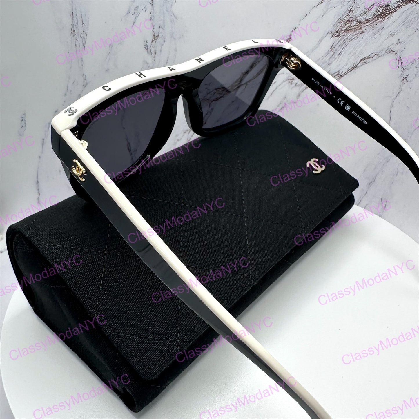5569 1656/T8 Chanel sunglasses black and white with case gold interlocking CC logo for women and men 