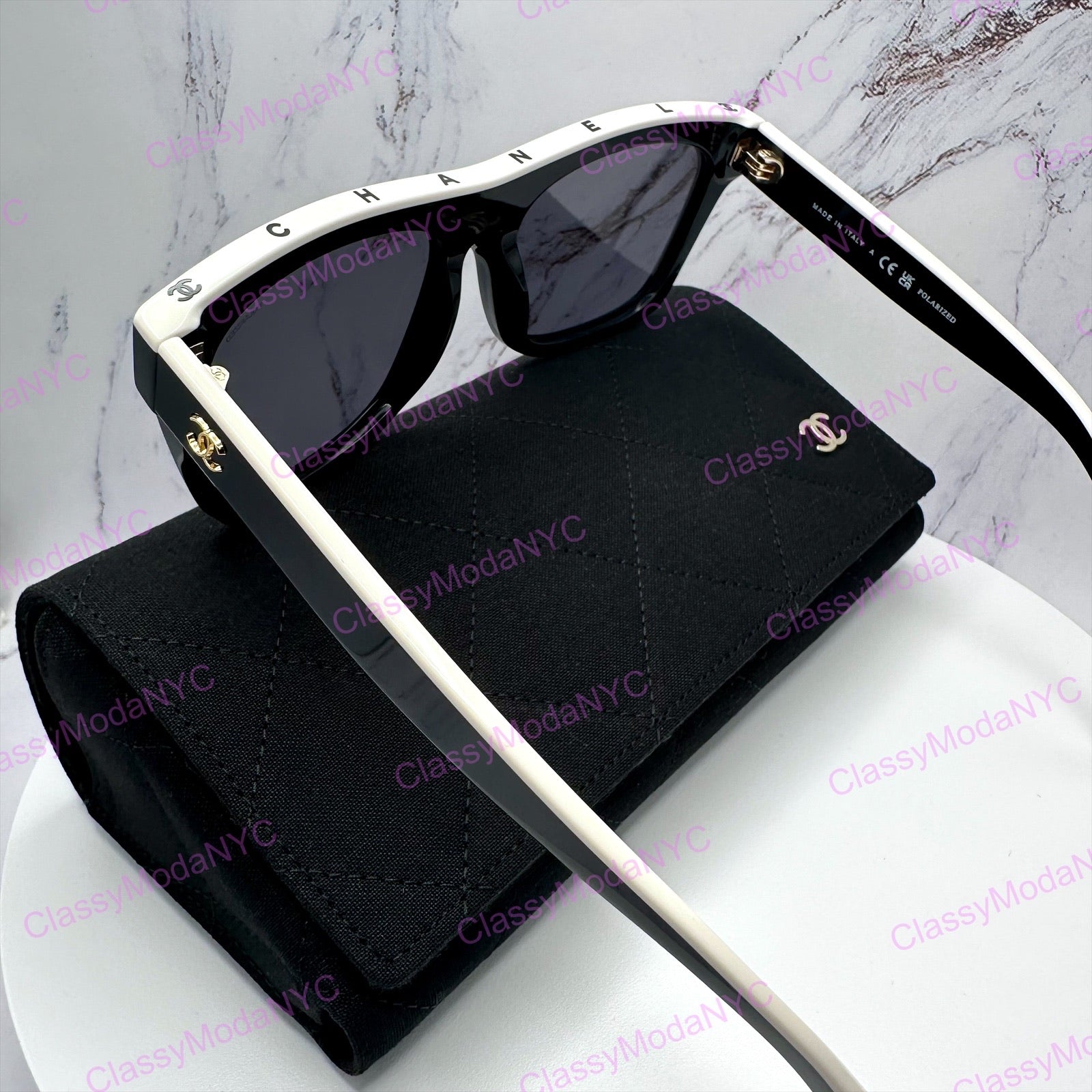 5569 1656/T8 Chanel sunglasses black and white with case gold interlocking CC logo for women and men 