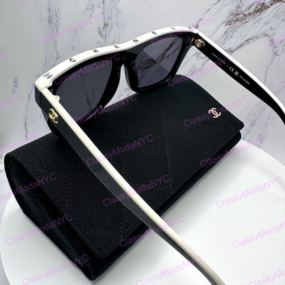 5569 1656/T8 Chanel sunglasses black and white with case gold interlocking CC logo for women and men 