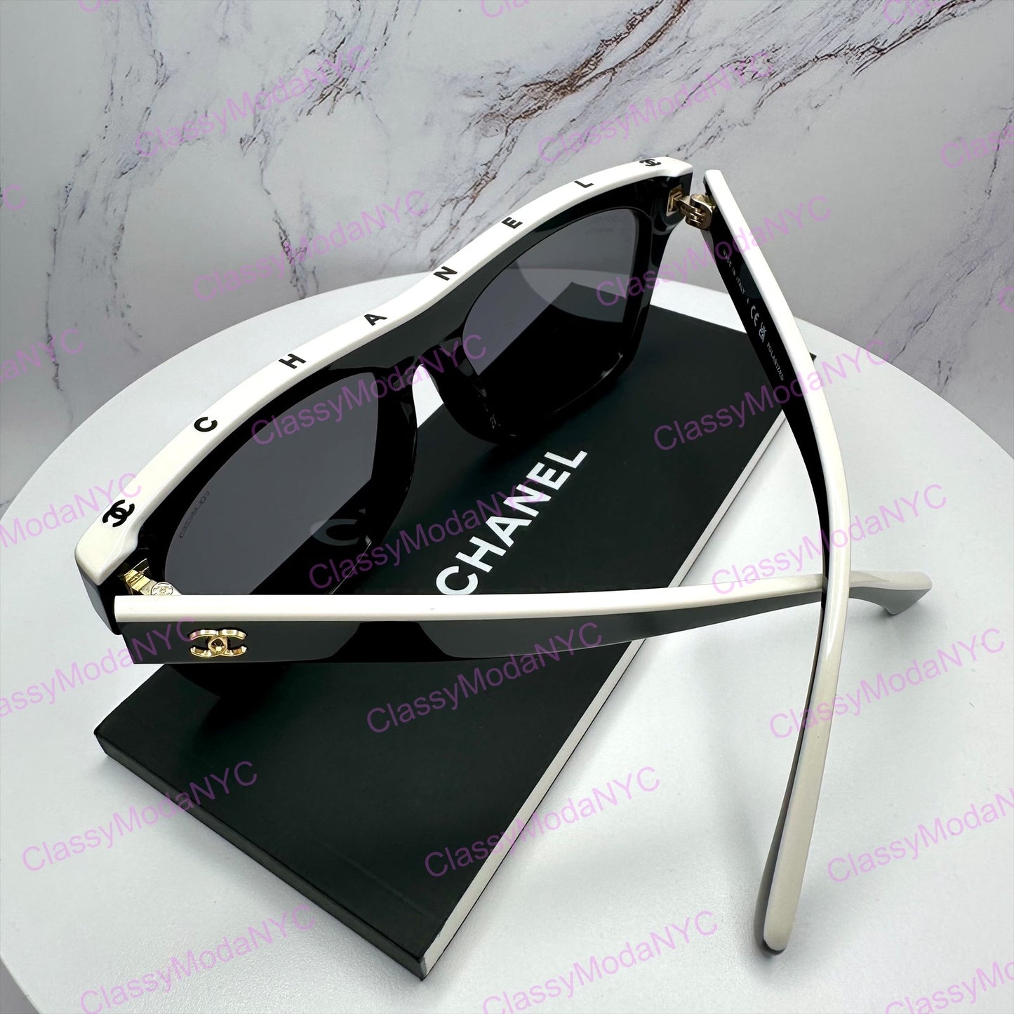 5569 1656/T8 Chanel sunglasses black and white with case gold interlocking CC logo for women and men 1