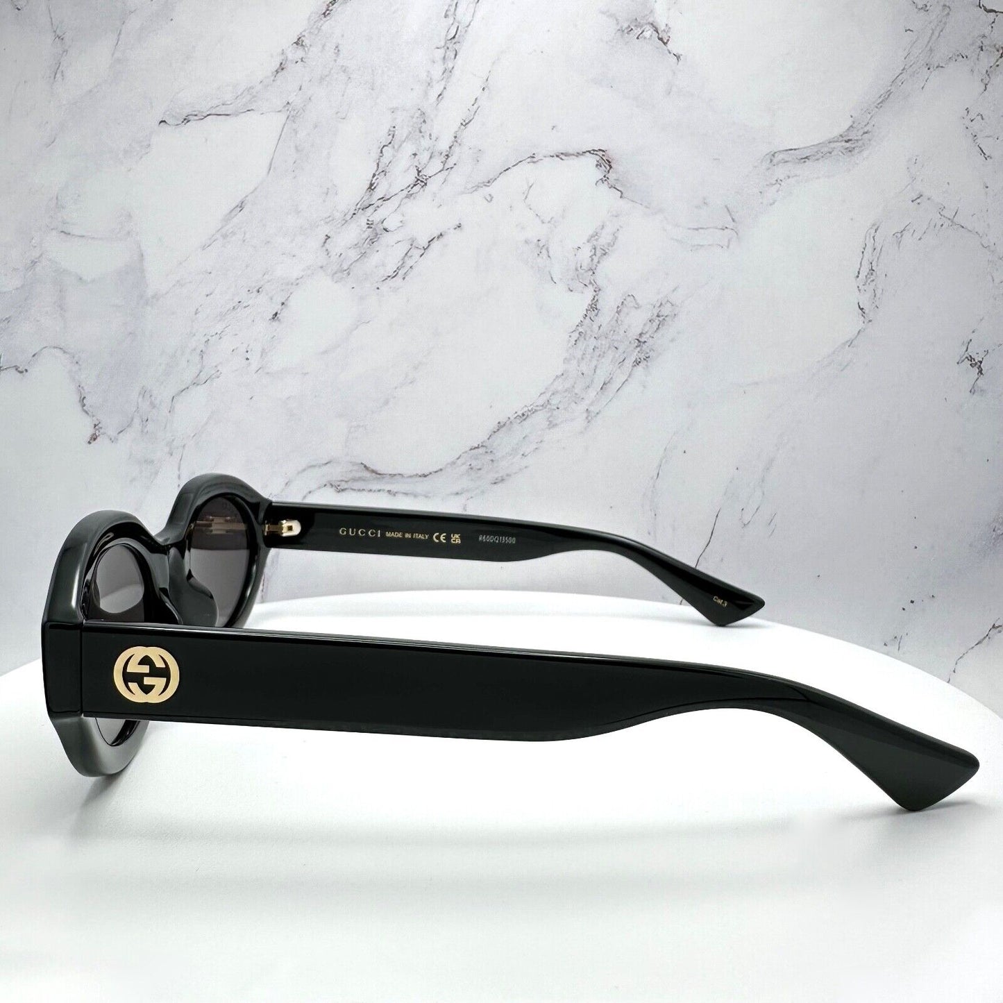 GUCCI Sunglasses Black Oval Gold Interlocking GG Logo GG1579S