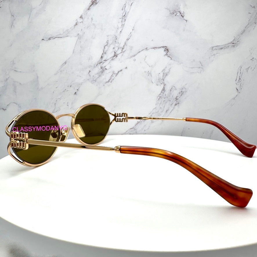 MU 52YS 70E1T Miu Miu Sunglasses Brass Gold Dark Brown Lens UOC 8056597886932