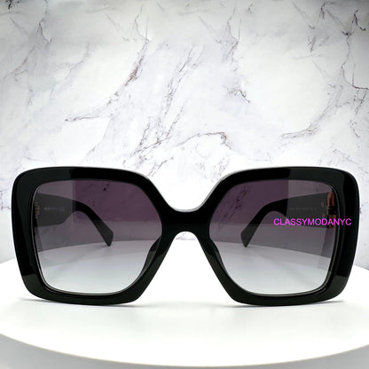 MIU MIU MU10YS 1AB5D1 black oversized square acetate frames for women grey lens front frame.