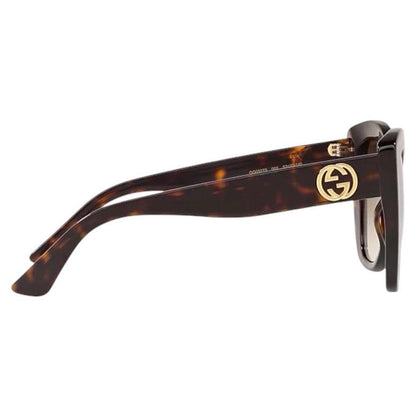 Gucci GG0327S 002 side view of brown tortoise sunglasses