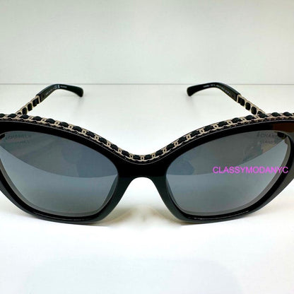 CHANEL CH5547Q c.622/T8 black butterfly grey polarized lens sunglasses gold metal CC chain