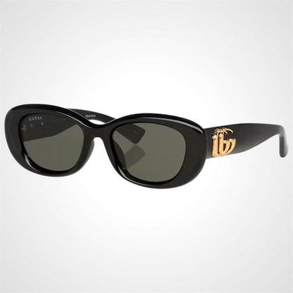 Gucci GG1829SK 001 black sunglasses angle view with gold metal logo