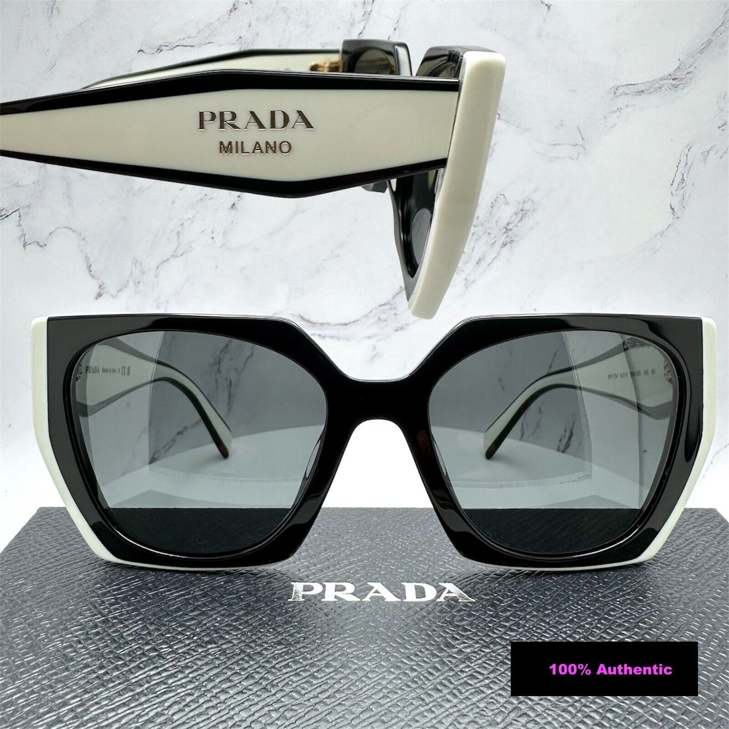 PRADA Symbole Black White Gold Sunglasses PR15WS