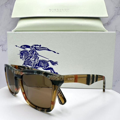 Burberry BE4434 4146/73 brown square check sunglasses with box and case.