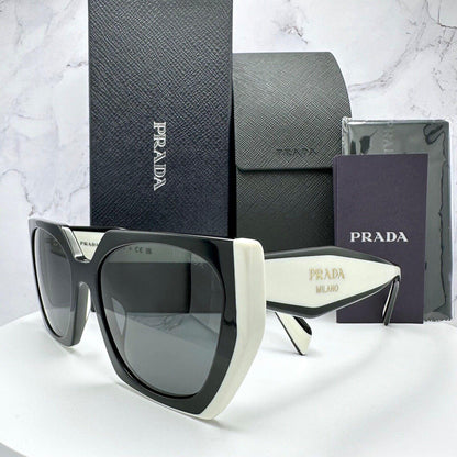 PRADA 0PR15WS 09Q5S0 black white talc square oversized symbole sunglasses for women