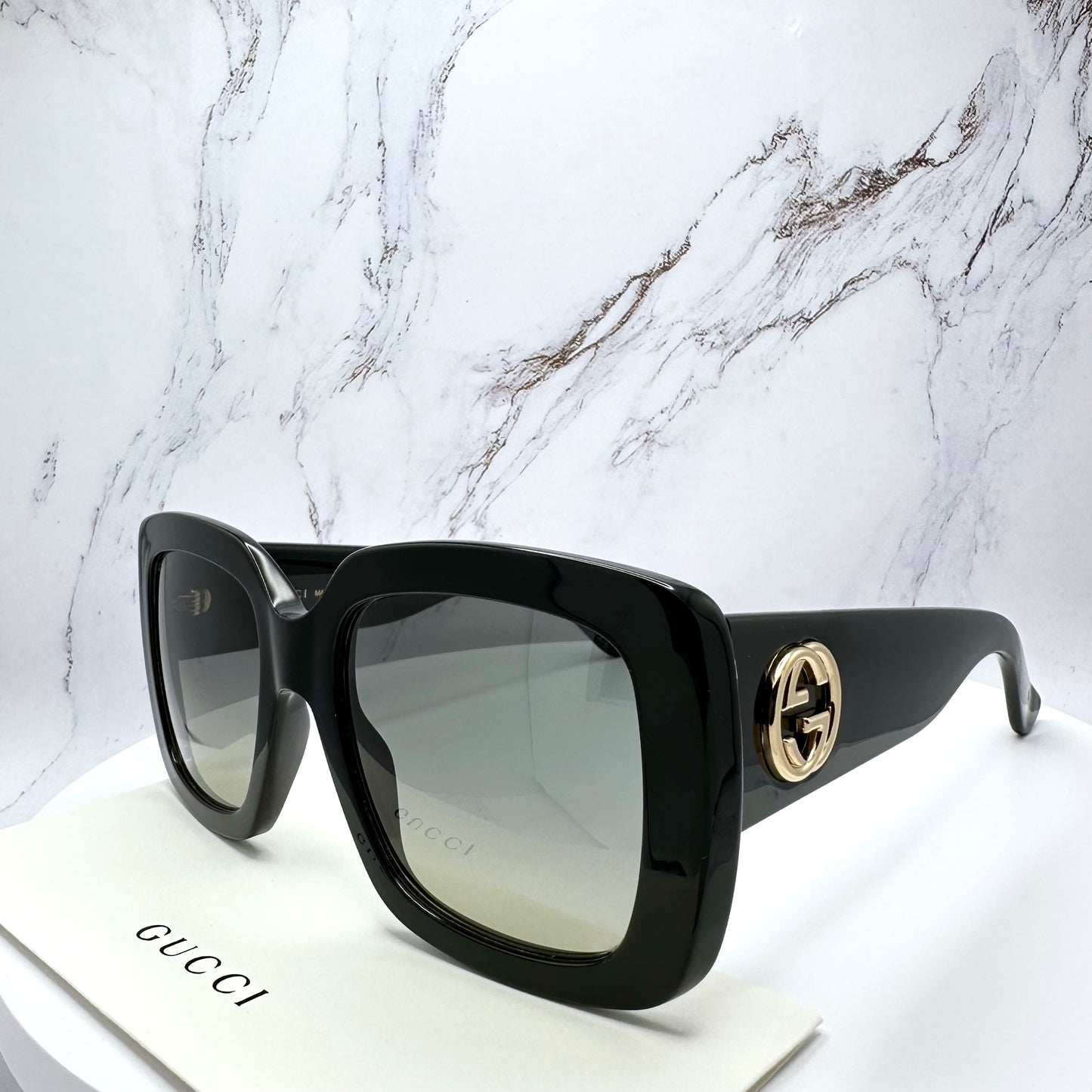 Gucci Sunglasses GG0141SN Black Square Gold GG Logo 53mm