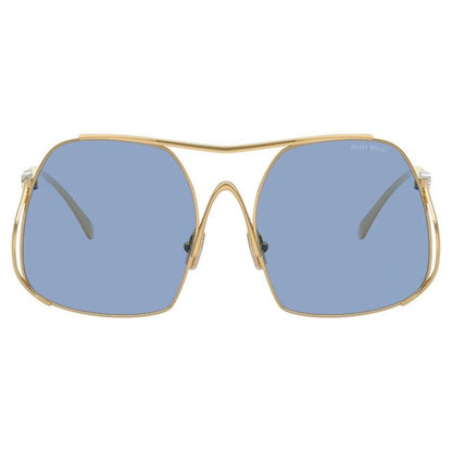 MIU MIU MUA55S 5AK30U gold metal square oversized blue lens sunglasses front frame
