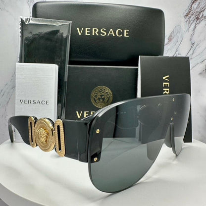 VERSACE VE4391 GB1/87 black aviator mask unisex gold metal medusa sunglasses with box and case side view