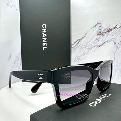 CHANEL CH5417 C501/S8 black square sunglasses with grey lens side view